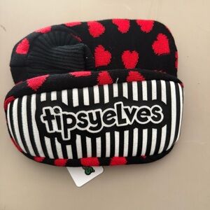 Tipsy Elves Black and Red Hearts Ankle Slipper Women's Sz 5/6 Grip Bottoms
